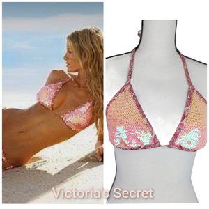 Victoria's Secret Pink Sequined Bikini Top Medium